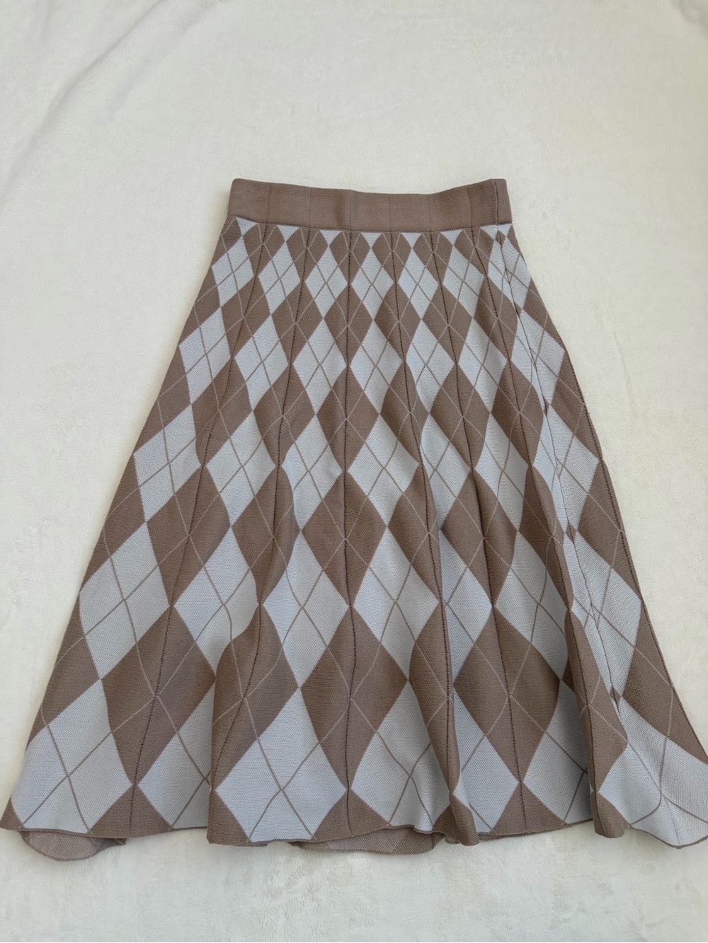 Emma & Posh Argyle Sweater Knit Midi Skirt Women's Small Beige Taupe